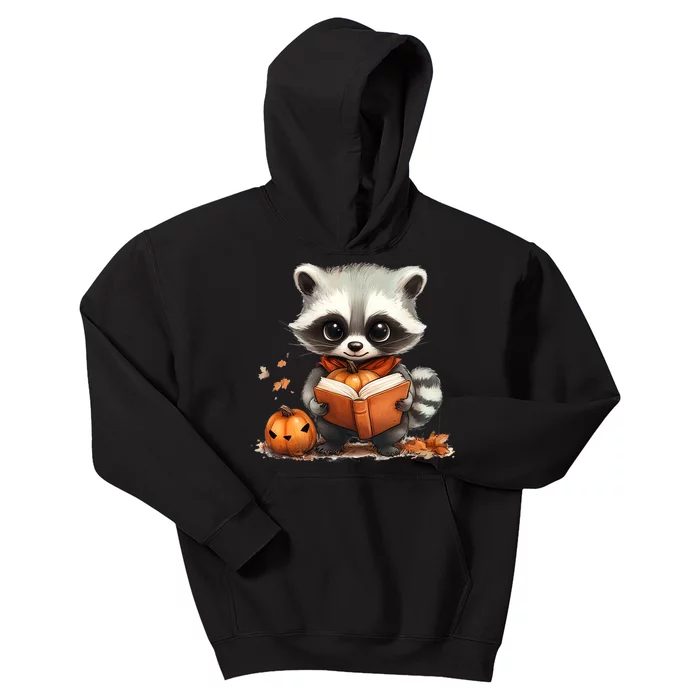 Cute Racoon Reading Book Lovers Halloween Women Racoon Kids Hoodie