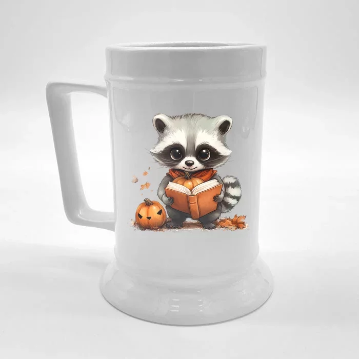 Cute Racoon Reading Book Lovers Halloween Women Racoon Front & Back Beer Stein