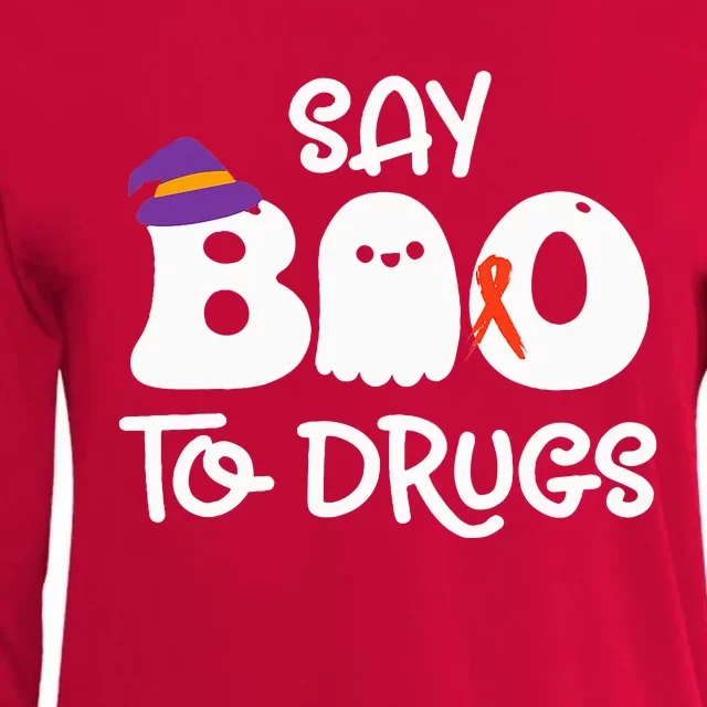 Cute Red Ribbon Week Say BOO To Drugs Say Yes To Halloween Womens Cotton Relaxed Long Sleeve T-Shirt