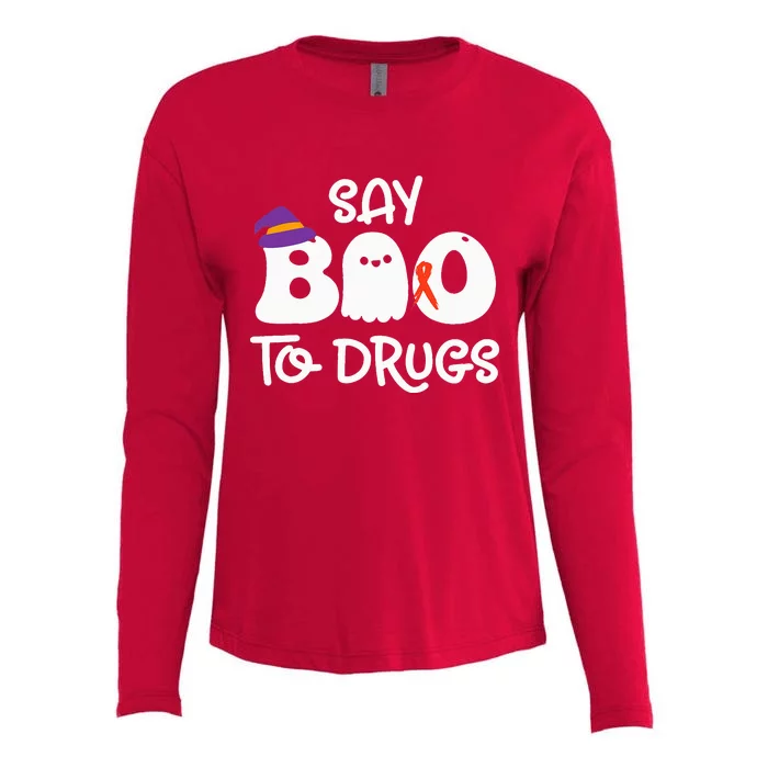 Cute Red Ribbon Week Say BOO To Drugs Say Yes To Halloween Womens Cotton Relaxed Long Sleeve T-Shirt