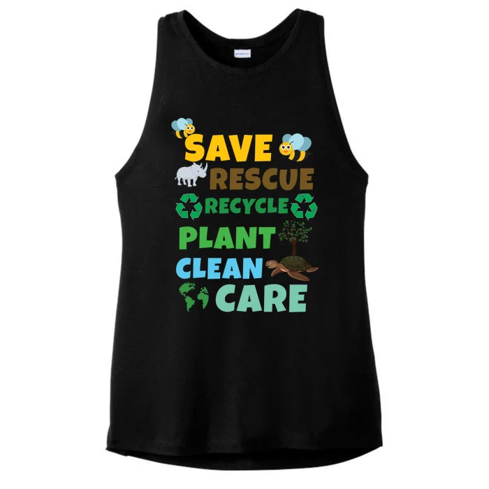 Care Rescue Recycle Plant Clean Save Planet Hour Day Earth Gift Ladies Tri-Blend Wicking Tank