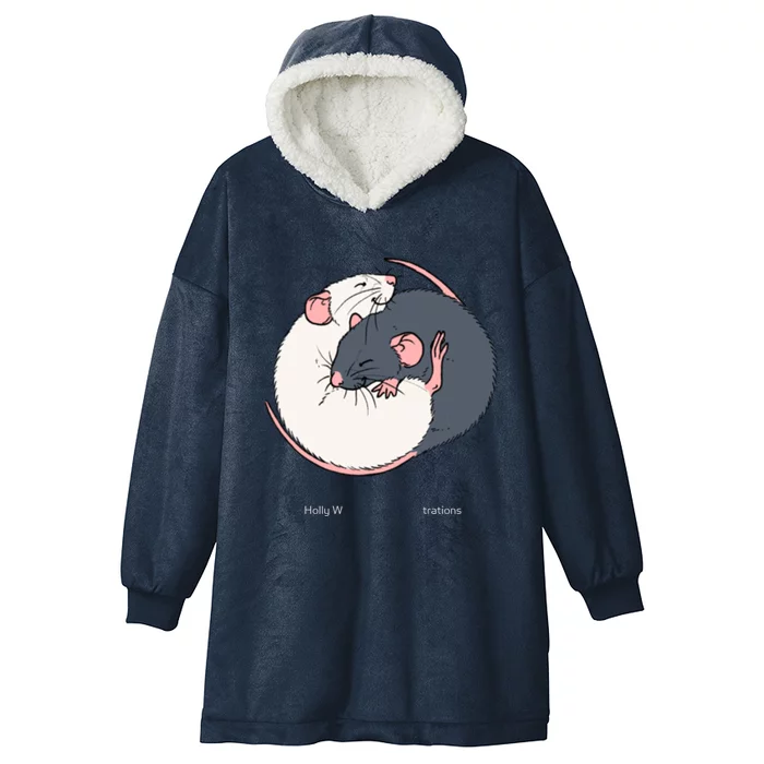 Cuddling Rats Russian Blue And White Hooded Wearable Blanket