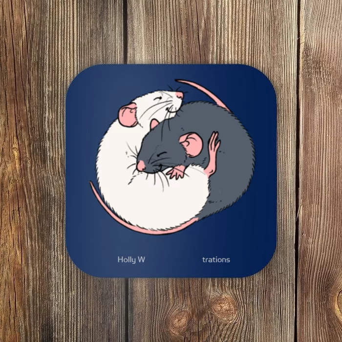 Cuddling Rats Russian Blue And White Coaster