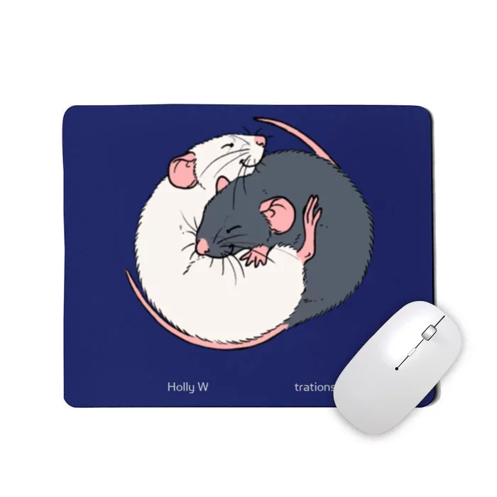 Cuddling Rats Russian Blue And White Mousepad