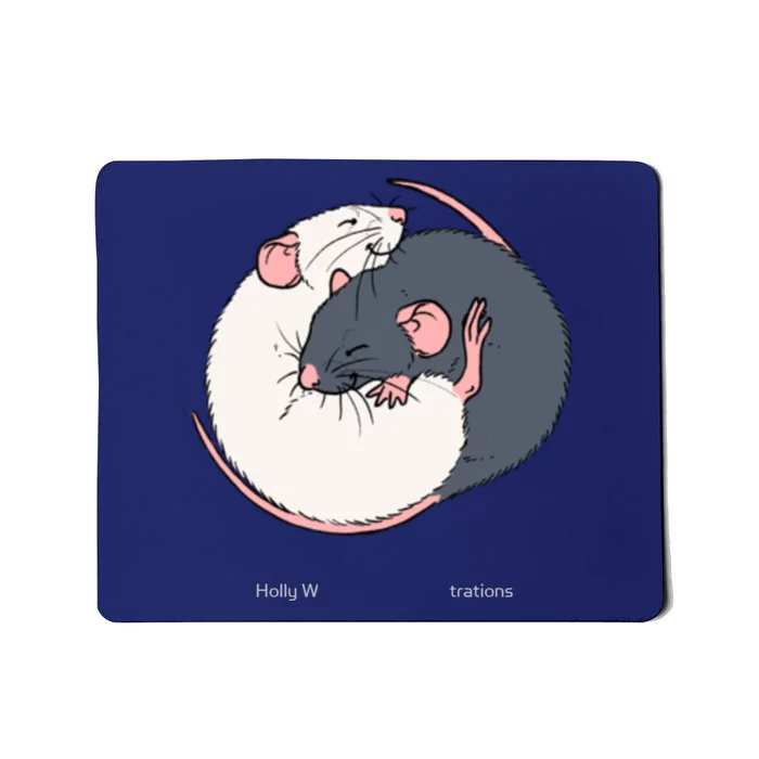 Cuddling Rats Russian Blue And White Mousepad