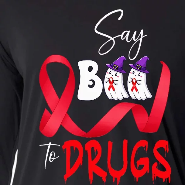 Cute Red Ribbon Week Say BOO To Drugs Halloween Cooling Performance Long Sleeve Crew