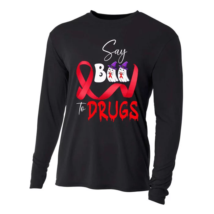 Cute Red Ribbon Week Say BOO To Drugs Halloween Cooling Performance Long Sleeve Crew