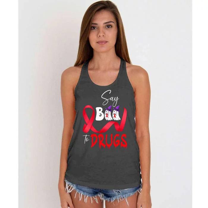 Cute Red Ribbon Week Say BOO To Drugs Halloween Women's Knotted Racerback Tank