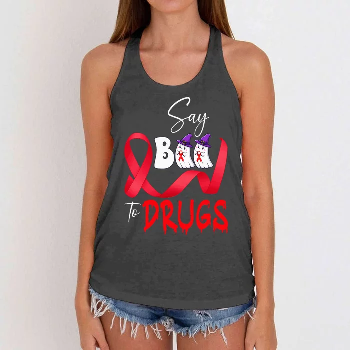 Cute Red Ribbon Week Say BOO To Drugs Halloween Women's Knotted Racerback Tank