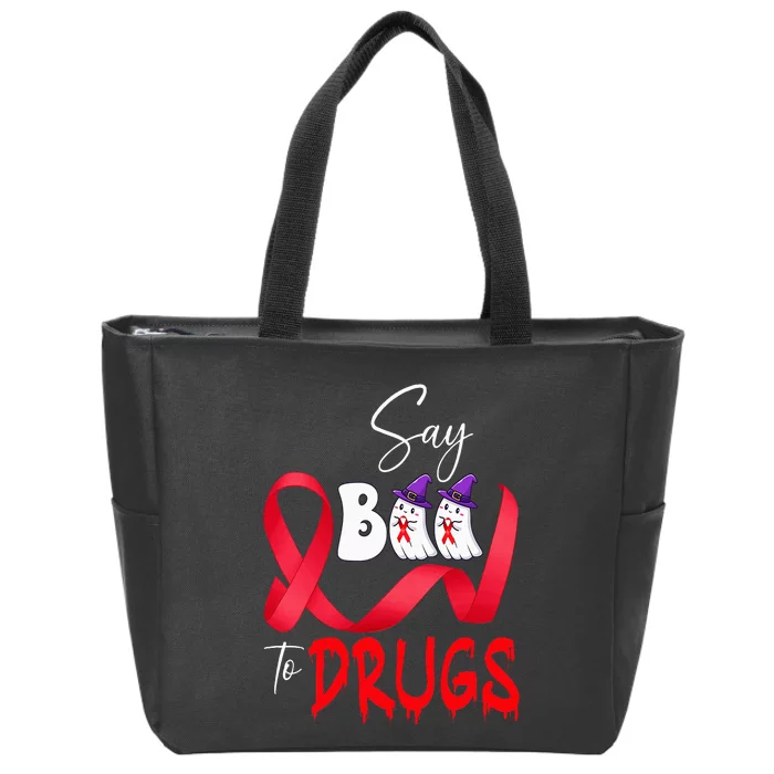 Cute Red Ribbon Week Say BOO To Drugs Halloween Zip Tote Bag