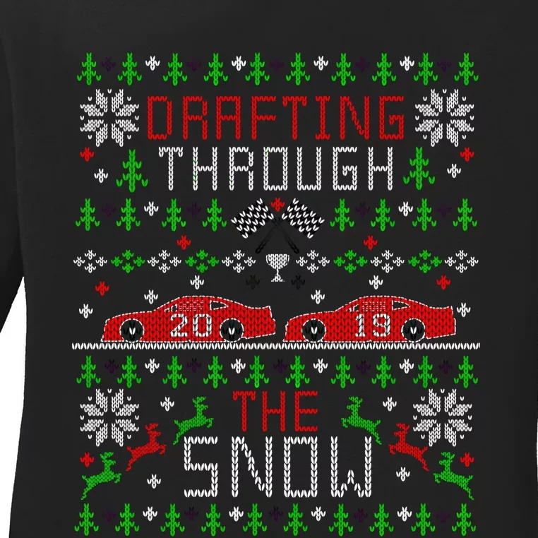 Car Racing Race Fan Funny Ugly Christmas Sweater Party Gift Ladies Long Sleeve Shirt