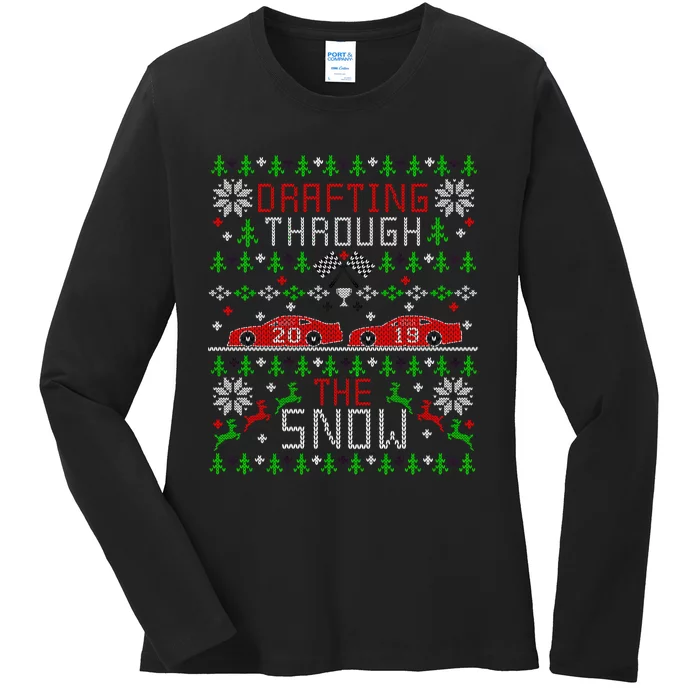 Car Racing Race Fan Funny Ugly Christmas Sweater Party Gift Ladies Long Sleeve Shirt