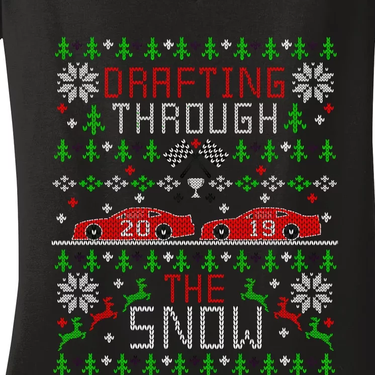 Car Racing Race Fan Funny Ugly Christmas Sweater Party Gift Women's V-Neck T-Shirt