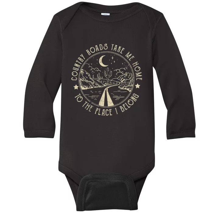 Country Roads Retro Design Take Me Home Quotes Outfits Music Baby Long Sleeve Bodysuit