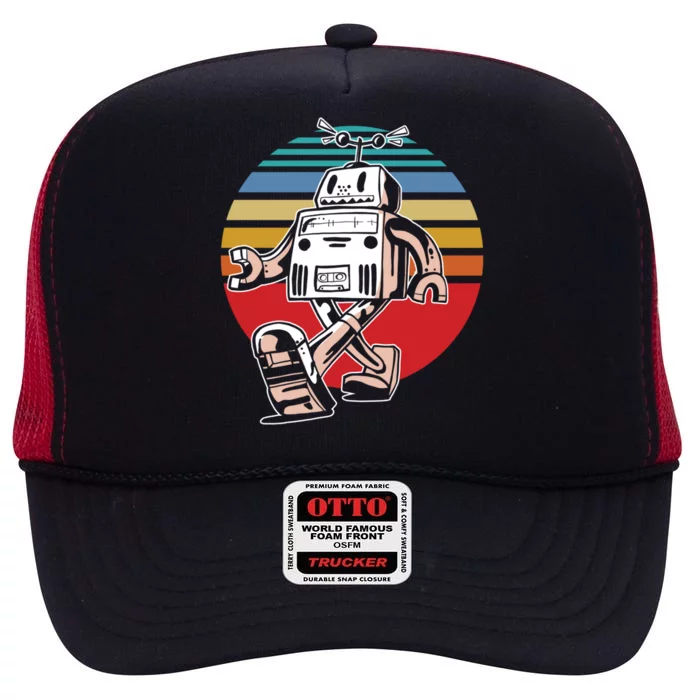 Cute Retro Robot Fan Robotics Science Student Robot Lover Gift High Crown Mesh Trucker Hat