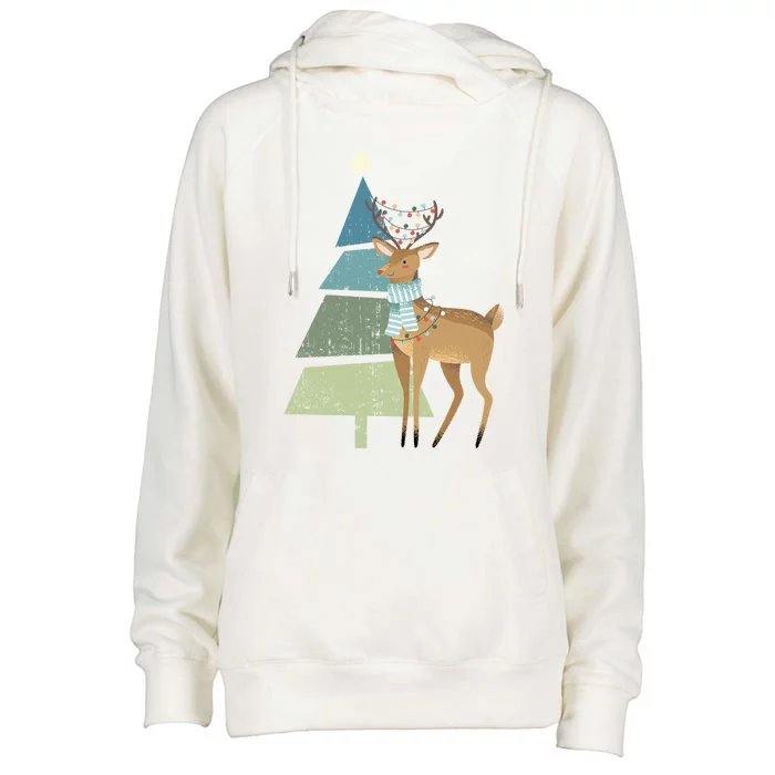 Cute Reindeer Rudolf And Christmas Tree Believe In Christmas Meaningful Gift Womens Funnel Neck Pullover Hood