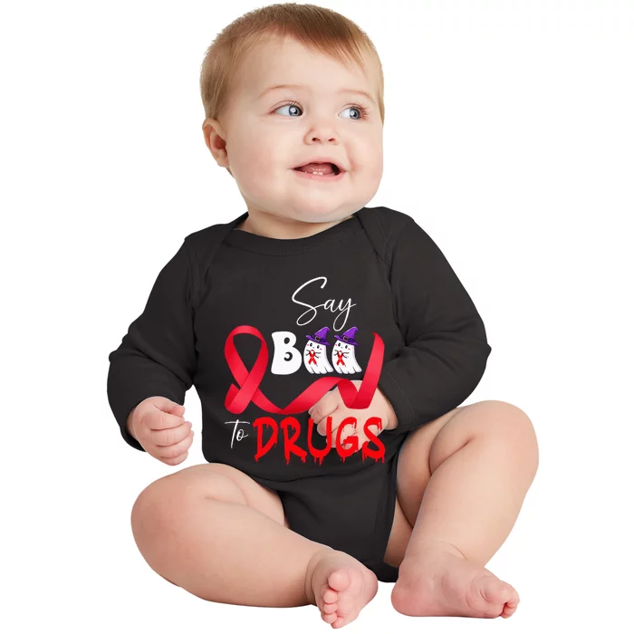 Cute Red Ribbon Week Say BOO To Drugs Halloween Baby Long Sleeve Bodysuit