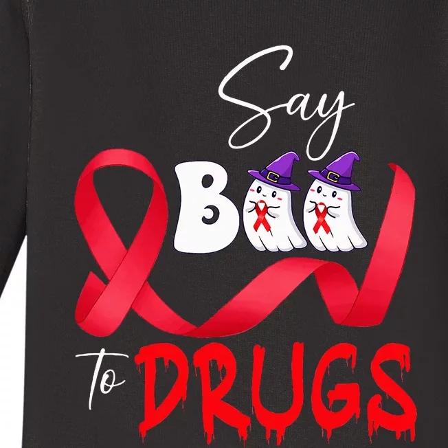 Cute Red Ribbon Week Say BOO To Drugs Halloween Baby Long Sleeve Bodysuit