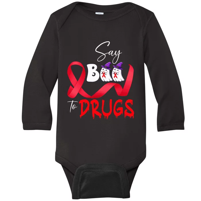 Cute Red Ribbon Week Say BOO To Drugs Halloween Baby Long Sleeve Bodysuit