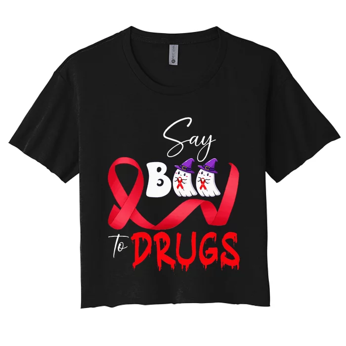 Cute Red Ribbon Week Say BOO To Drugs Halloween Women's Crop Top Tee