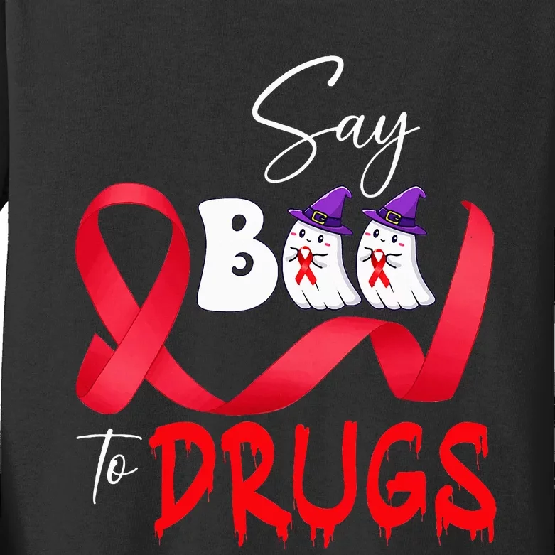 Cute Red Ribbon Week Say BOO To Drugs Halloween Kids Long Sleeve Shirt