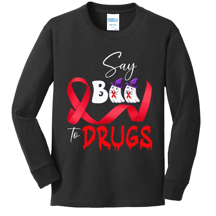 Cute Red Ribbon Week Say BOO To Drugs Halloween Kids Long Sleeve Shirt