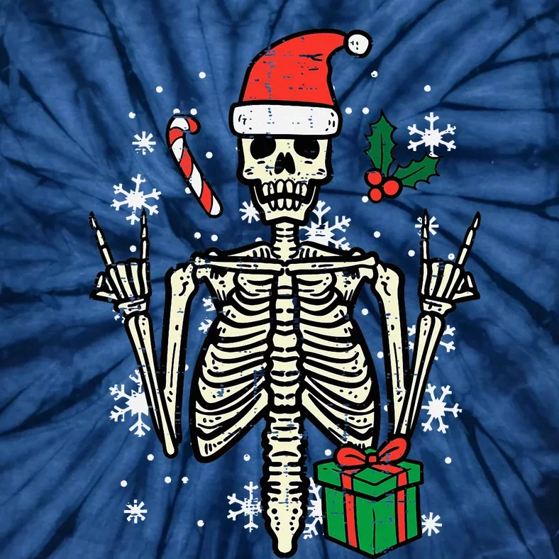 Christmas Rocker Skeleton Santa Rock Hand Xmas Tie-Dye T-Shirt