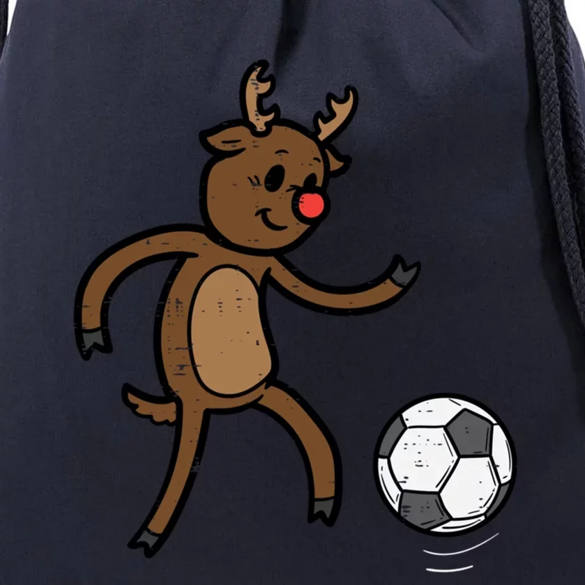 Christmas Reindeer Soccer Football Xmas Meaningful Gift Drawstring Bag