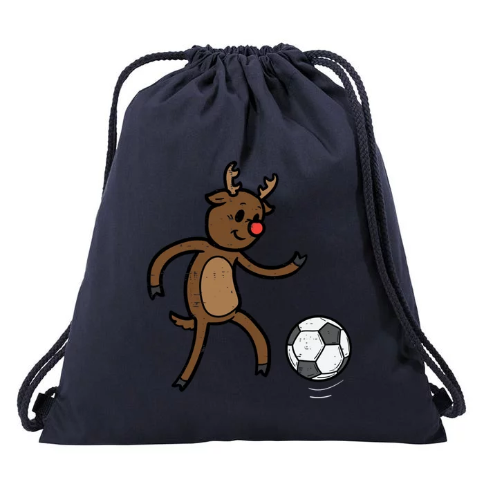 Christmas Reindeer Soccer Football Xmas Meaningful Gift Drawstring Bag