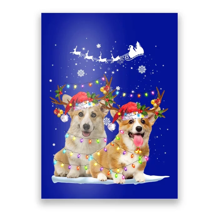 Corgi Reindeer Santa Hat Xmas Lights Christmas Xmas Gift Poster