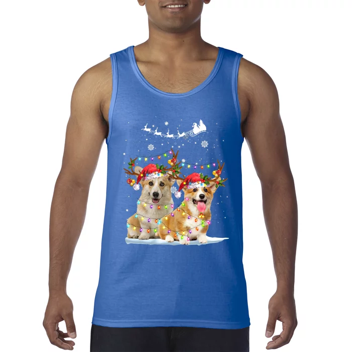 Corgi Reindeer Santa Hat Xmas Lights Christmas Xmas Gift Tank Top