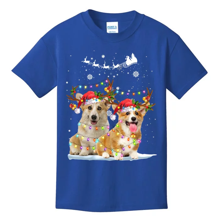 Corgi Reindeer Santa Hat Xmas Lights Christmas Xmas Gift Kids T-Shirt