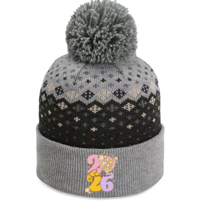 Cute Retro Senior 2026 Disco Ball Flowers Graduate Graduation The Baniff Cuffed Pom Beanie