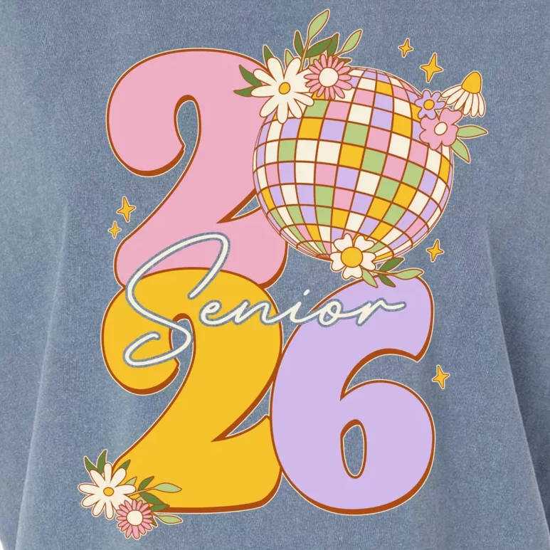 Cute Retro Senior 2026 Disco Ball Flowers Graduate Graduation Garment-Dyed Women's Muscle Tee