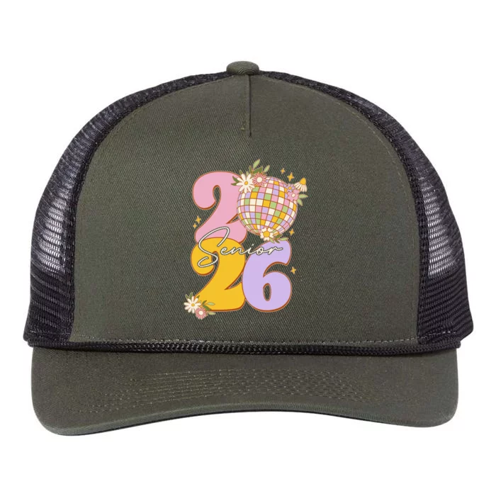 Cute Retro Senior 2026 Disco Ball Flowers Graduate Graduation Retro Rope Trucker Hat Cap