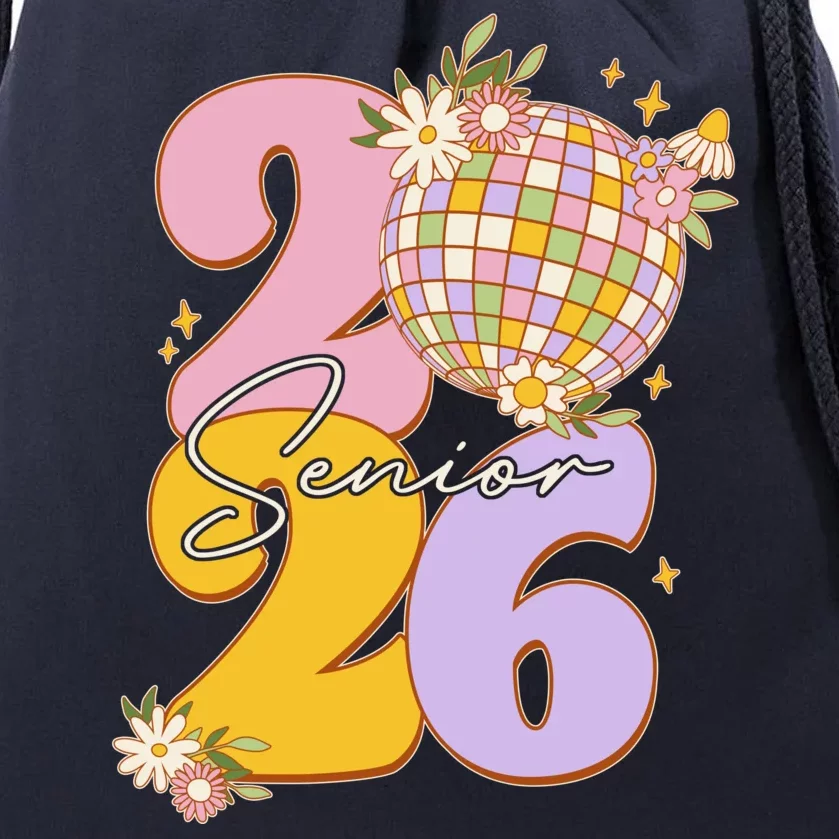 Cute Retro Senior 2026 Disco Ball Flowers Graduate Graduation Drawstring Bag