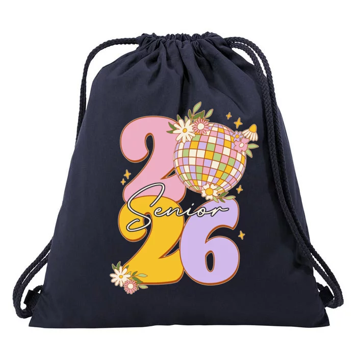 Cute Retro Senior 2026 Disco Ball Flowers Graduate Graduation Drawstring Bag