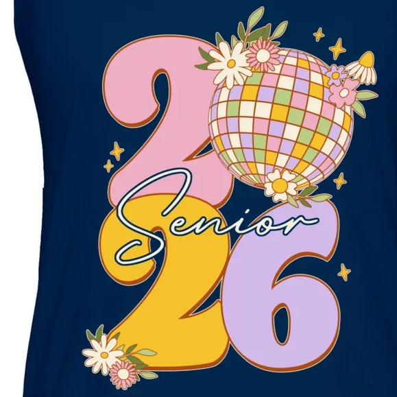 Cute Retro Senior 2026 Disco Ball Flowers Graduate Graduation Ladies Essential Flowy Tank