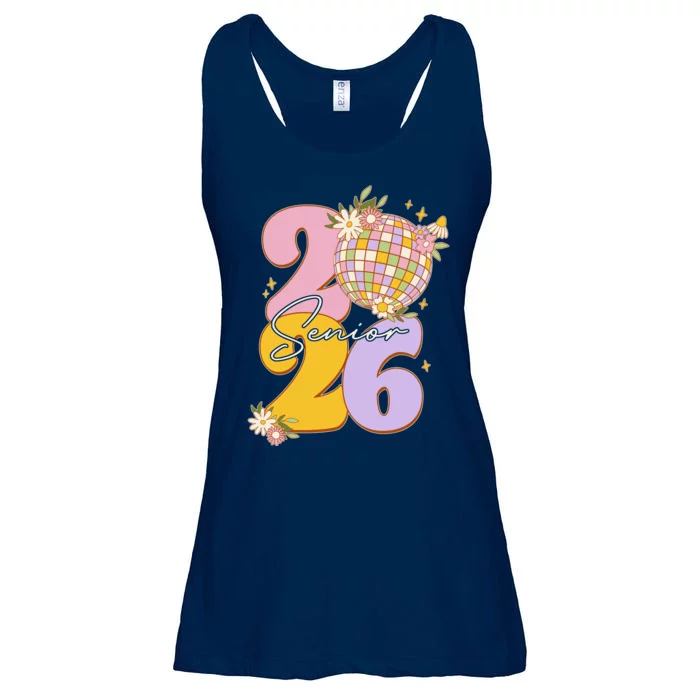 Cute Retro Senior 2026 Disco Ball Flowers Graduate Graduation Ladies Essential Flowy Tank