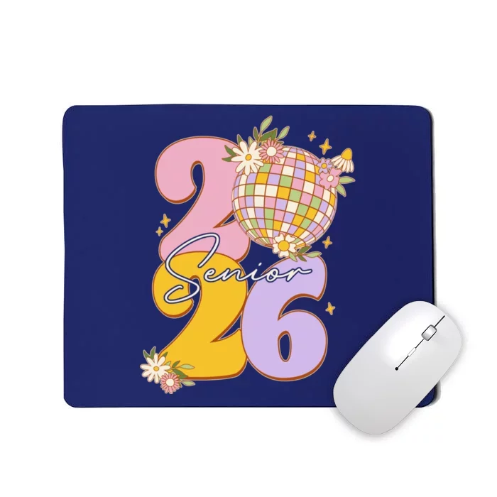 Cute Retro Senior 2026 Disco Ball Flowers Graduate Graduation Mousepad