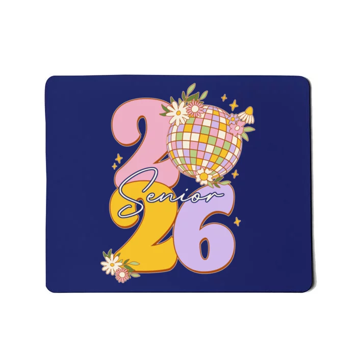 Cute Retro Senior 2026 Disco Ball Flowers Graduate Graduation Mousepad