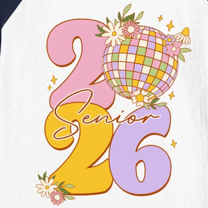 Cute Retro Senior 2026 Disco Ball Flowers Graduate Graduation Baseball Sleeve Shirt