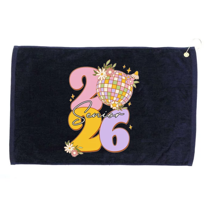 Cute Retro Senior 2026 Disco Ball Flowers Graduate Graduation Grommeted Golf Towel