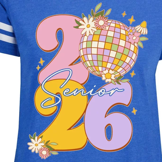 Cute Retro Senior 2026 Disco Ball Flowers Graduate Graduation Enza Ladies Jersey Football T-Shirt