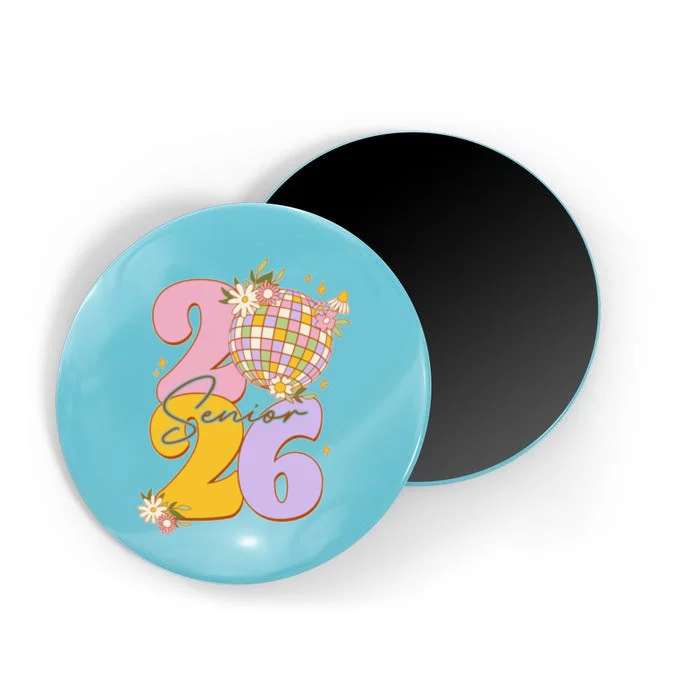 Cute Retro Senior 2026 Disco Ball Flowers Graduate Graduation Magnet