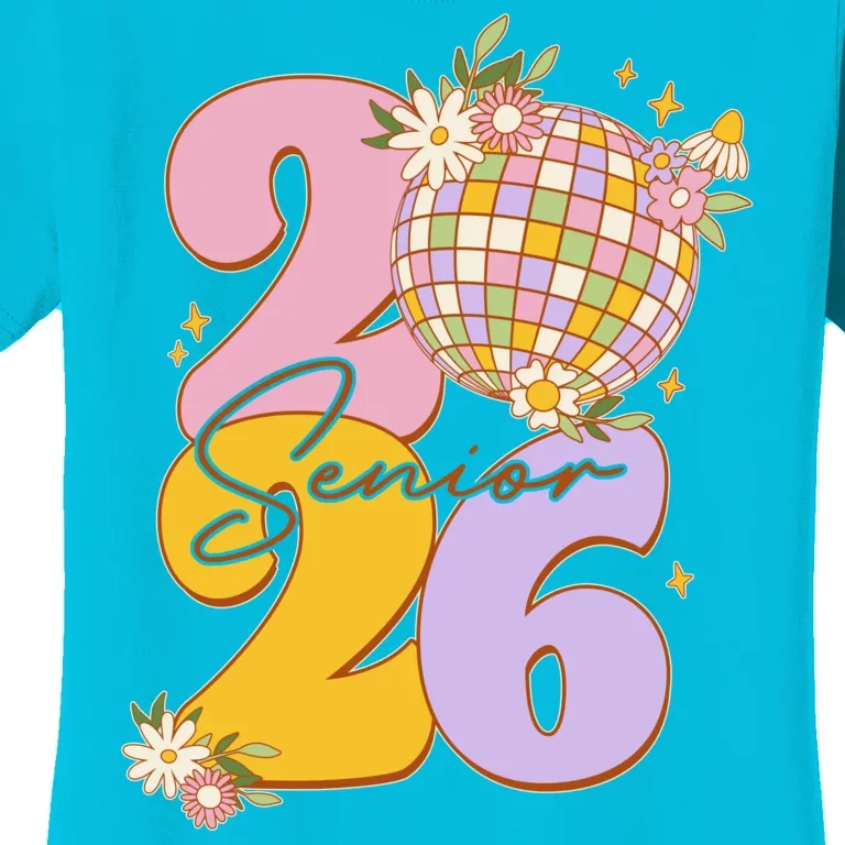 Cute Retro Senior 2026 Disco Ball Flowers Graduate Graduation Women's T-Shirt