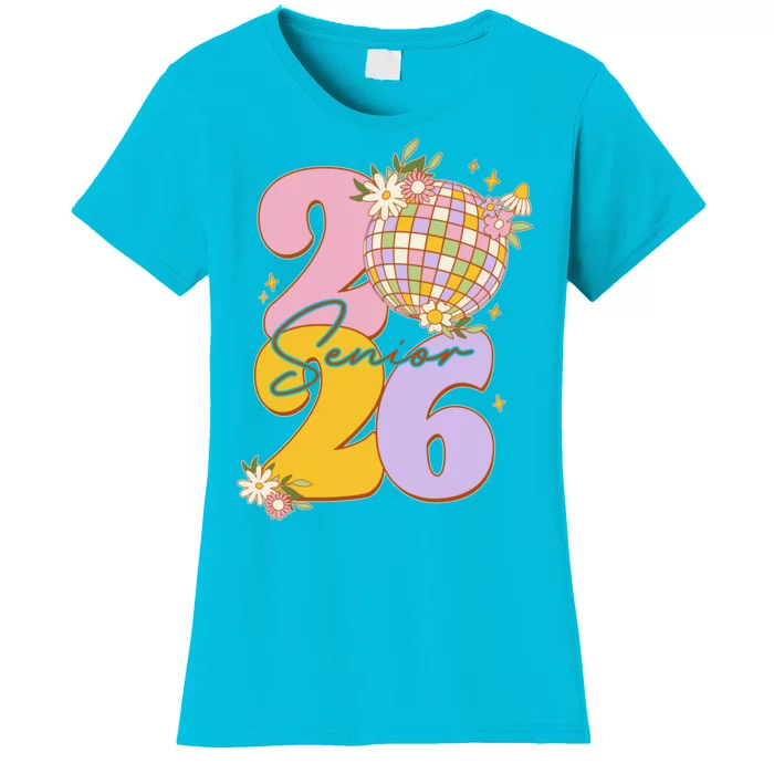 Cute Retro Senior 2026 Disco Ball Flowers Graduate Graduation Women's T-Shirt