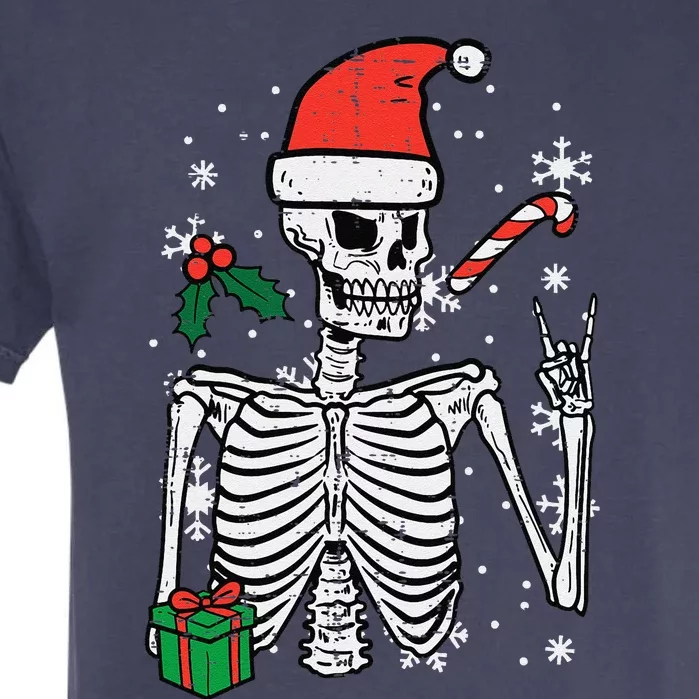 Christmas Rocker Skeleton Santa Rock Hand Xmas Funny Cute Garment-Dyed Heavyweight T-Shirt