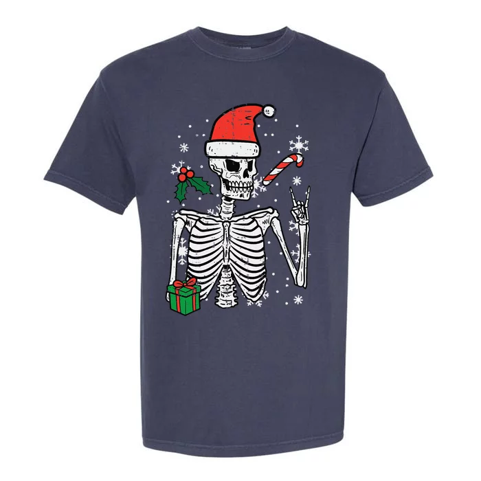 Christmas Rocker Skeleton Santa Rock Hand Xmas Funny Cute Garment-Dyed Heavyweight T-Shirt