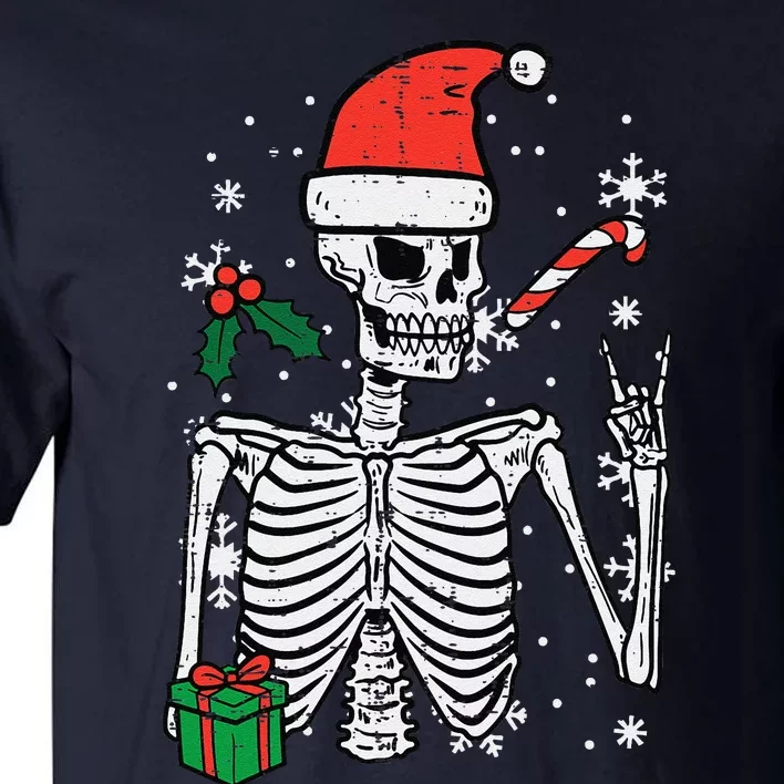 Christmas Rocker Skeleton Santa Rock Hand Xmas Funny Cute Tall T-Shirt